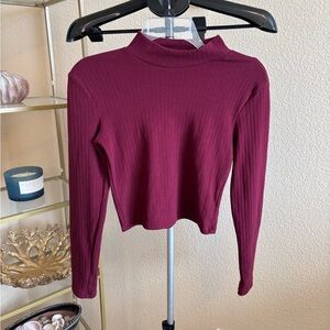 Ambiance Burgundy Ribbed Mock Neck Crop Top Long Sleeve Women’s Small
